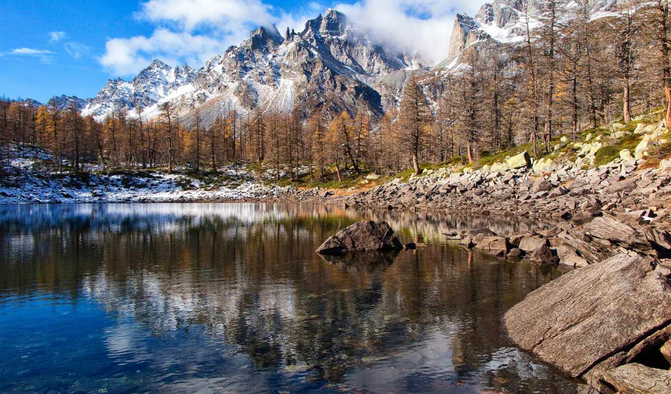 lake, nature, stone, mountain, cloud