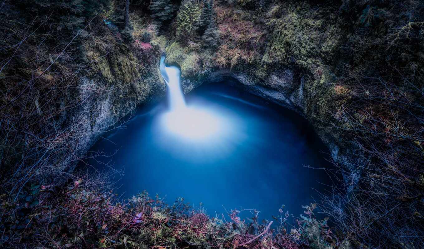 nature, tree, waterfall