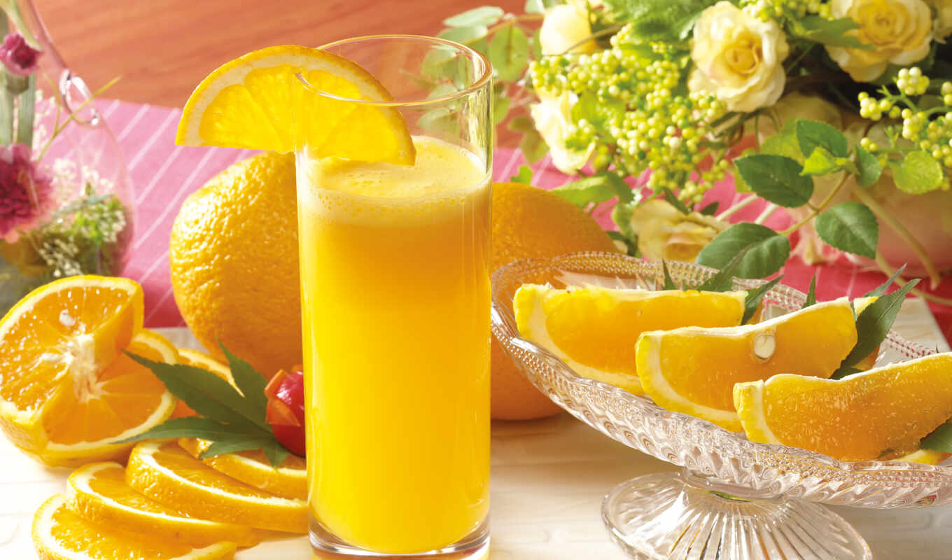 glass, orange, cvety, juice