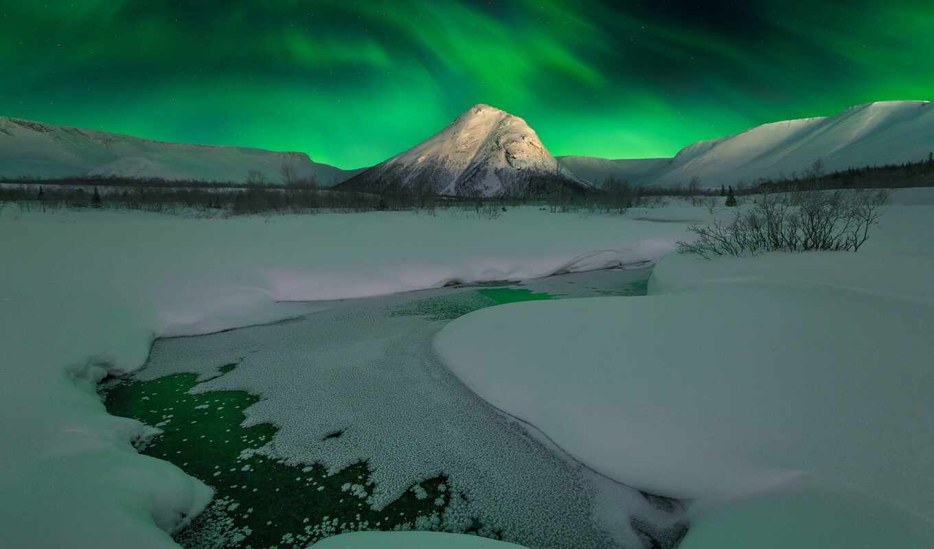 ice, landscape, lights, a cap, arctic, polar, northern, murmansk