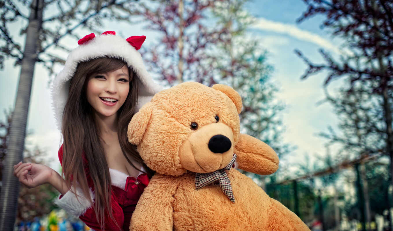 wallpapers, girls, asian, sexy, snow maiden, women, images, plush, agnes, lim, bear, to share, to return, a toy, ♪