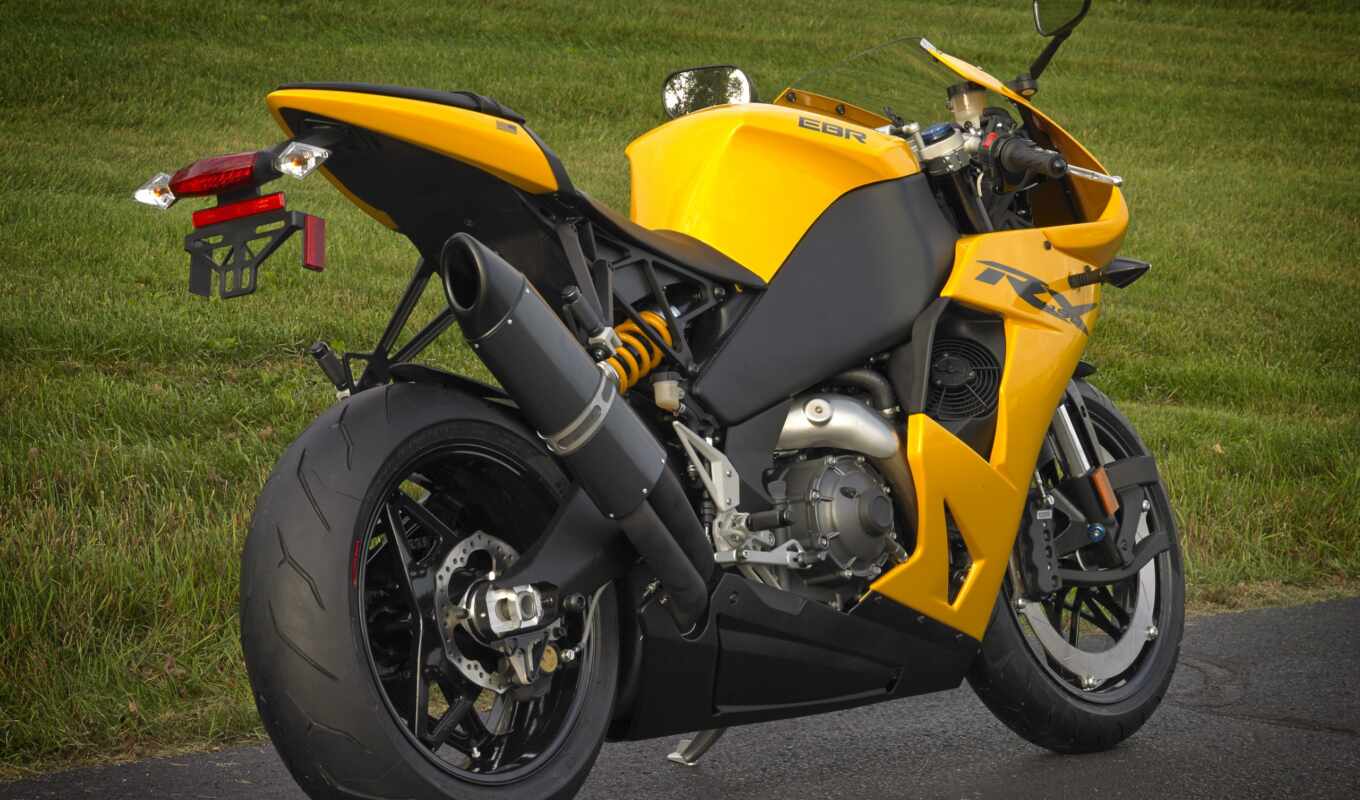 view, bike, from behind, motorcycles, bike, yellow, ebr, buell