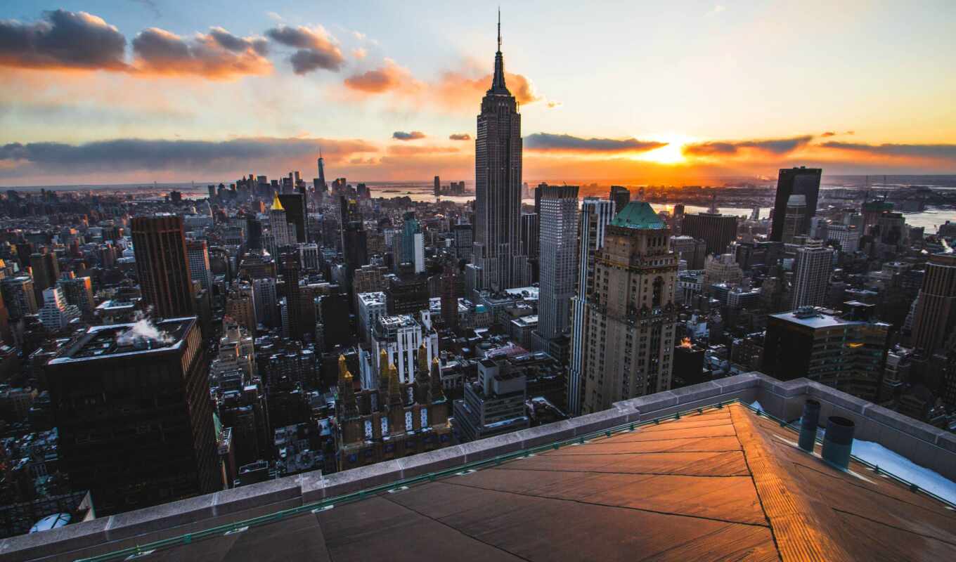 взгляд, new, город, york, rooftop