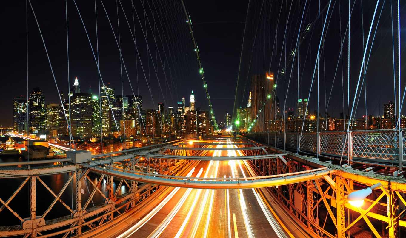 new, city, night, Bridge, lights, new, USA, brooklyn, york, york