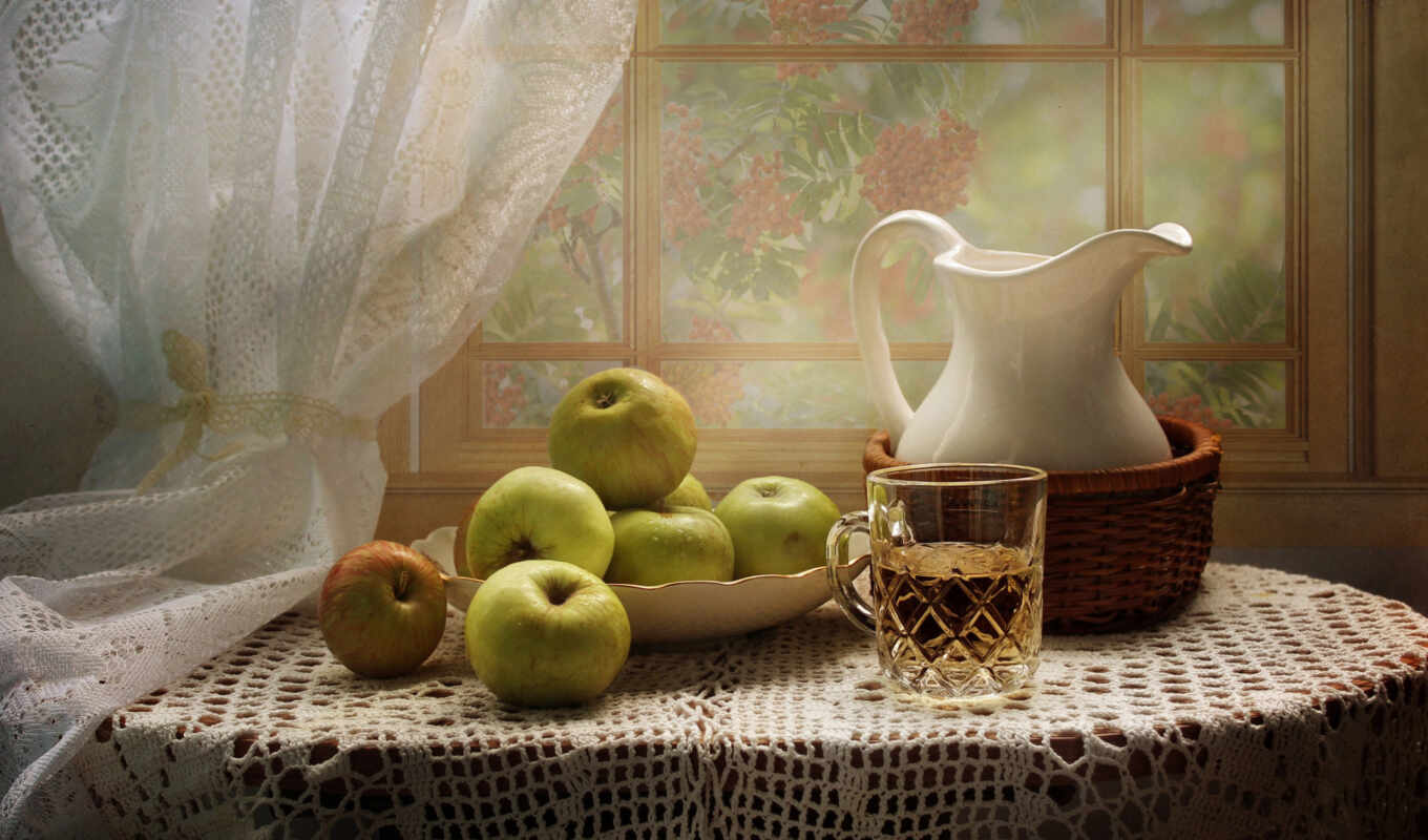 apple, glass, еще, столик, life, кувшин, изображение, корзина, яблоко, натюрморт, obekt
