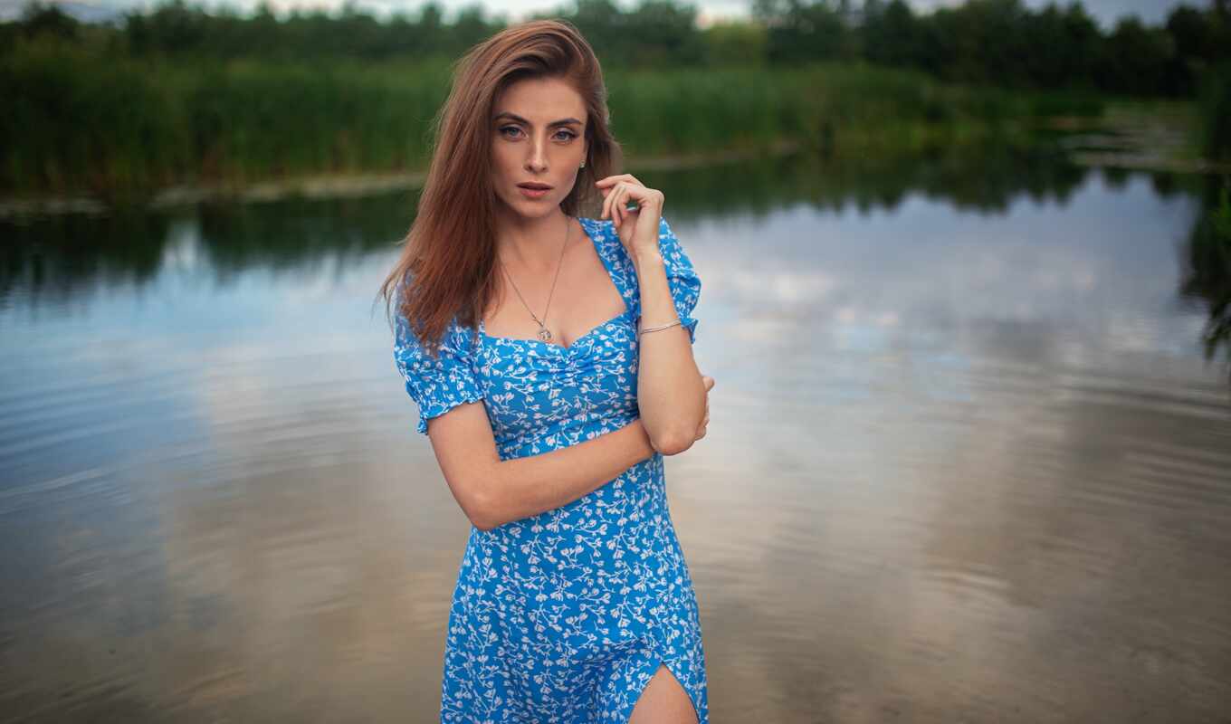 озеро, blue, девушка, женщина, модель, платье, dmitry, shulgin