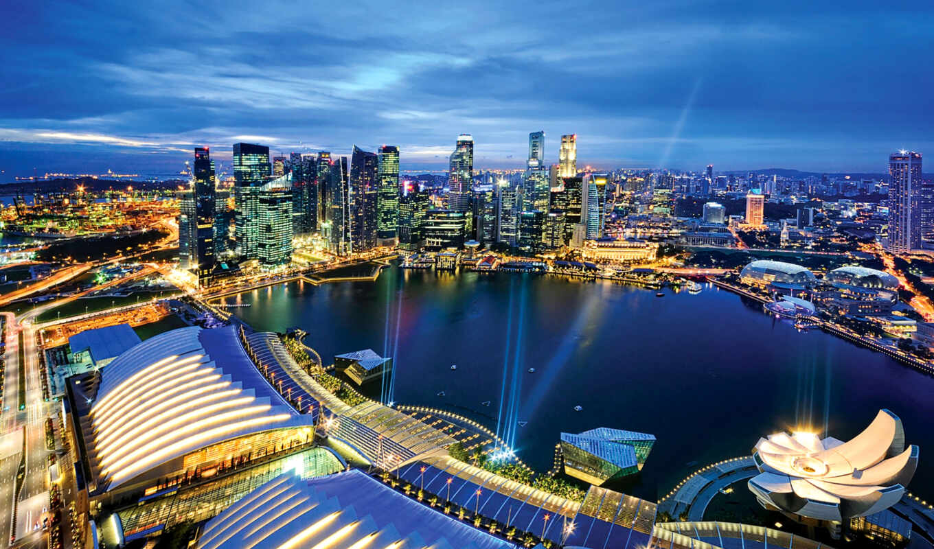 city, cities, building, lights, bay, singapore, sands, marina