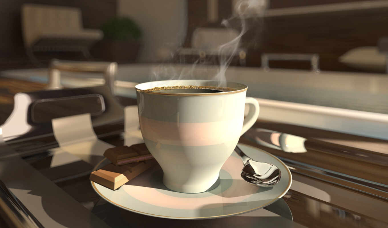 coffee, cup, утренняя, шоколадом, бодрящего