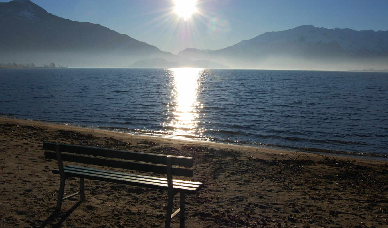 sea, morning, bench, different