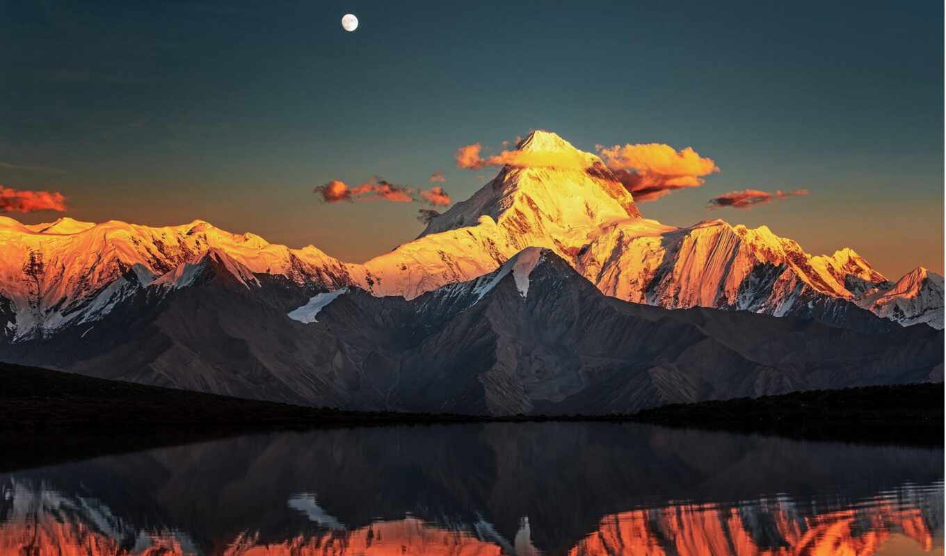 moon, snow, mountain