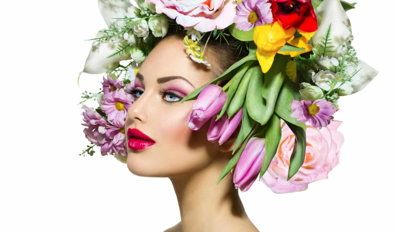 девушка, волосы, модель, красавица, flowers, цветами, макияж, devushki