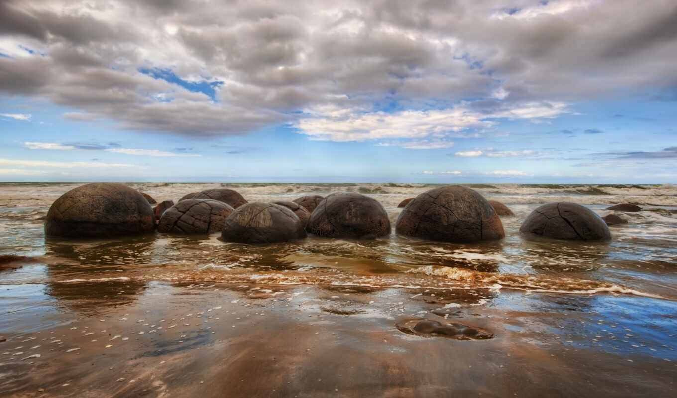 пляж, new, zealand, boulder, koekoh, побережье, along, unusual, extend, spherical, большой