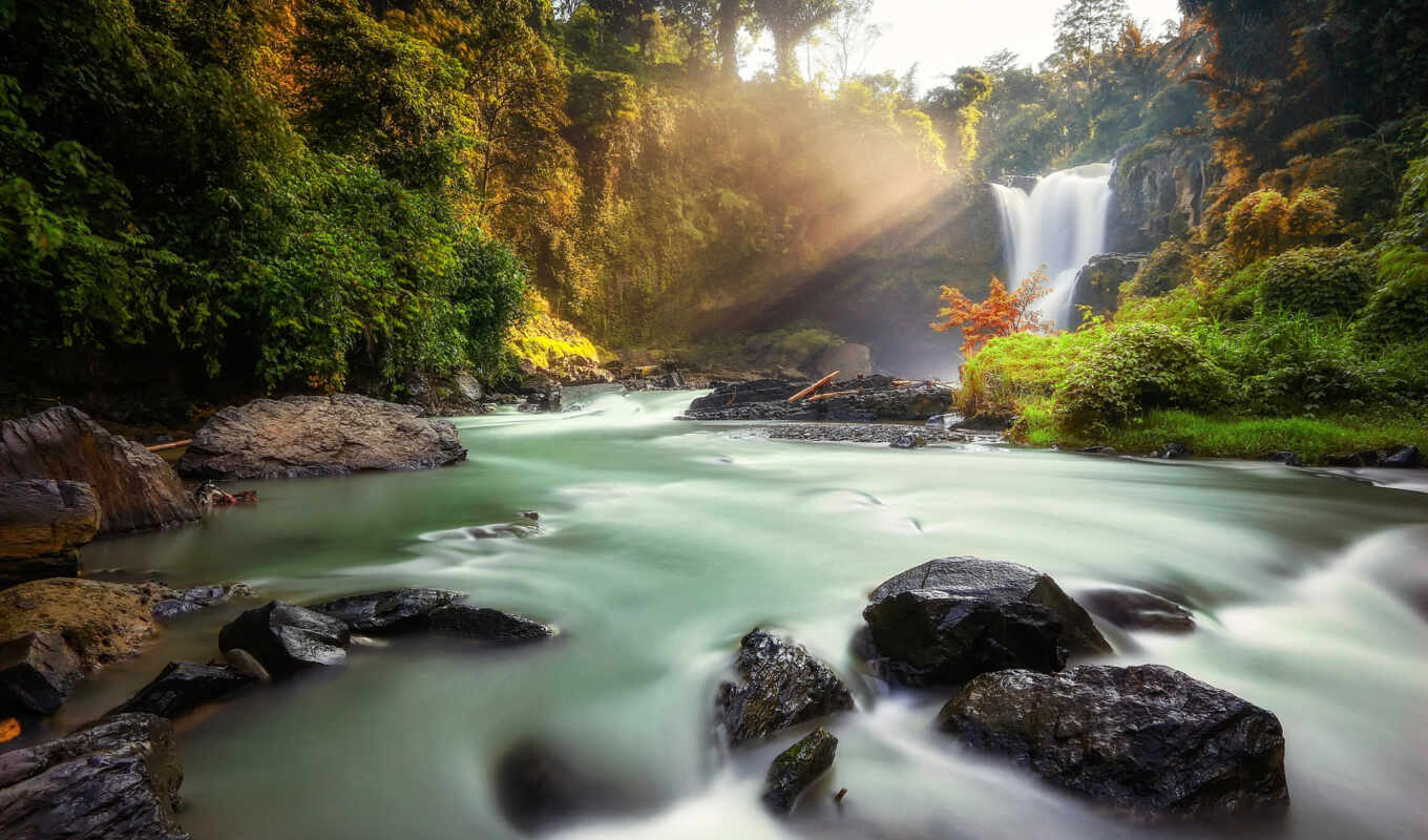 природа, jungle, река, водопад, bali, indonesia, тегенунган