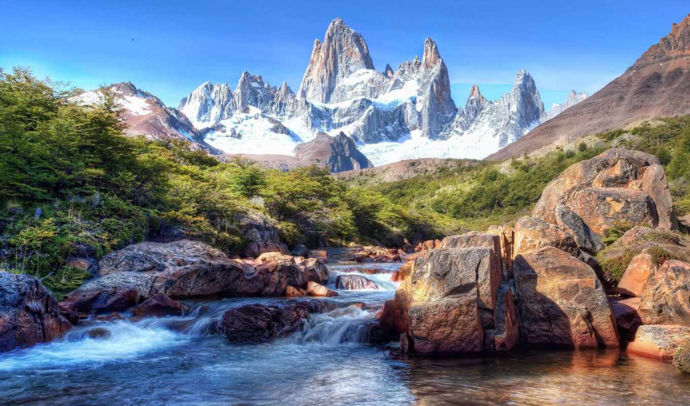 ткани, гора, аргентина, место, река, patagonia