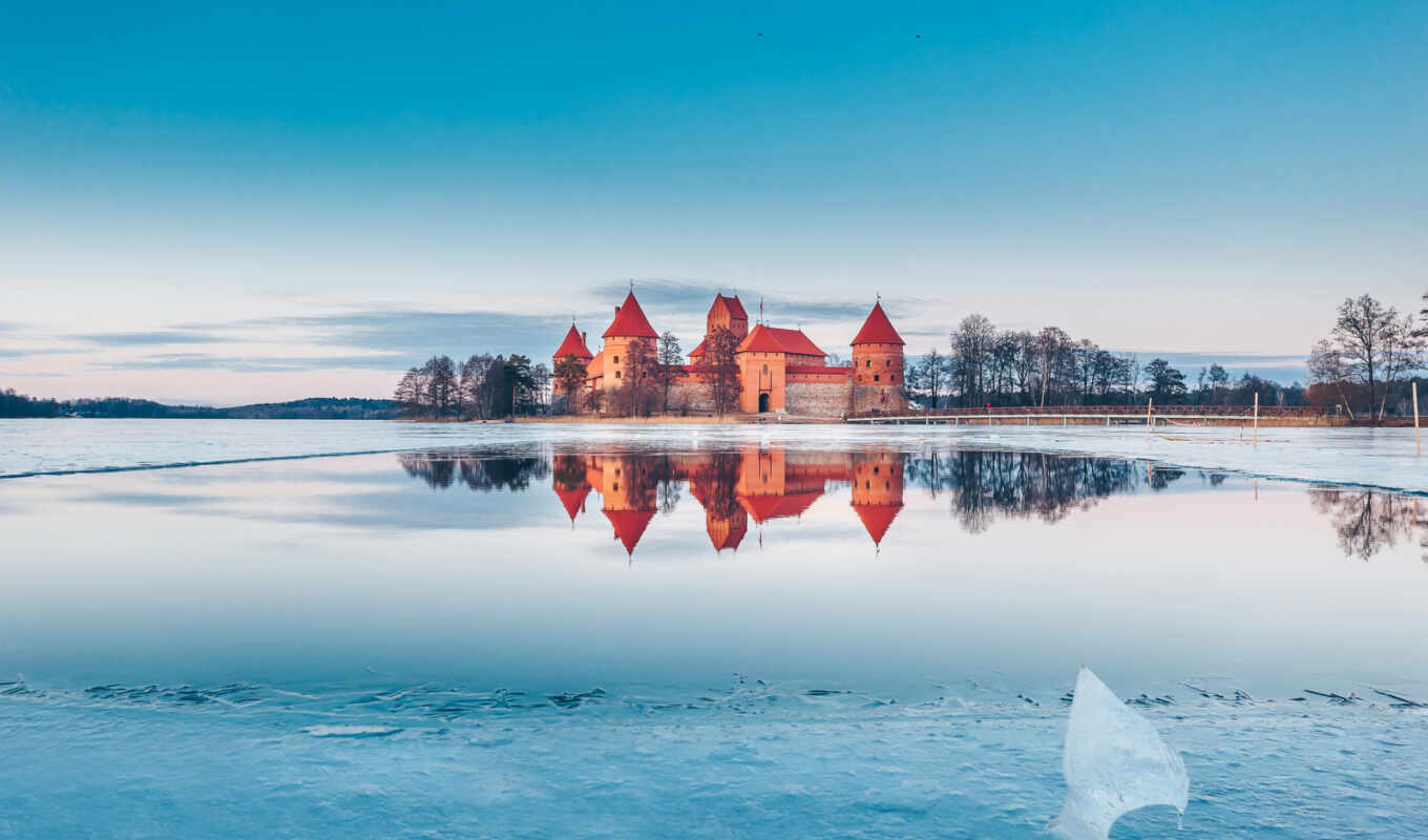 lake, winter, architecture, landscape, castle, the, island, build, Lithuania, fun, ninona