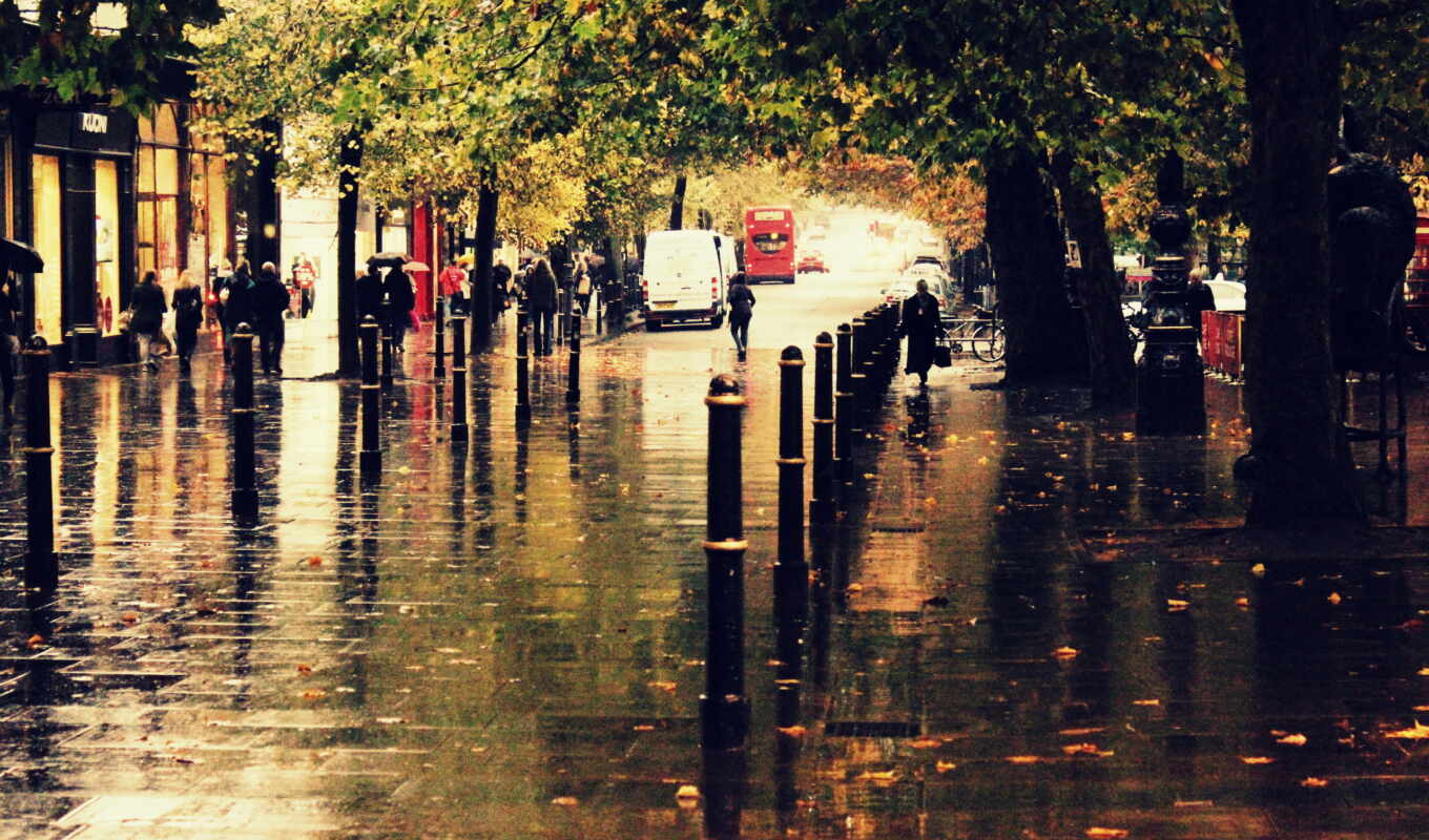 дождь, город, улица, города, осень, день, rainy, лужи