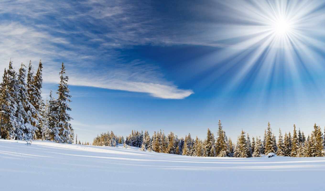 пейзажи -, sun, снег, winter, года, trees, елки, горы, fonday