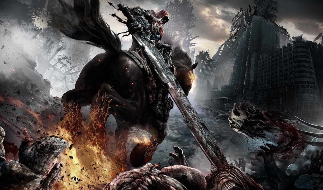 art, horse, gray, games, warrior, weapon, sword, other, was, the rider, darksiders