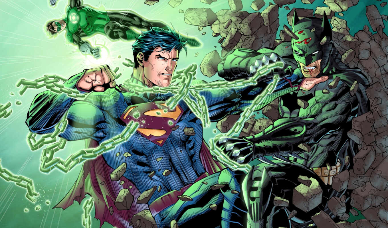 зелёный, comics, битва, batman, wings, superman, lantern