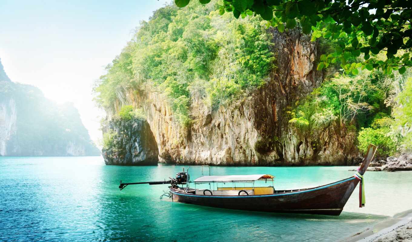 sky, sea, island, a boat, phuket, thai