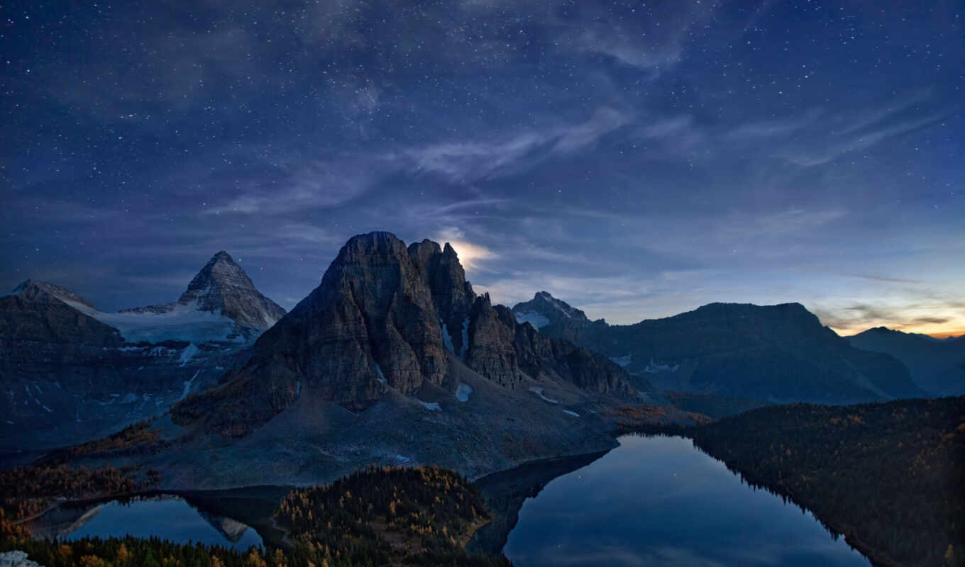 lake, nature, photo, art, night, mountain, landscape, Canada, assiniboine, fore