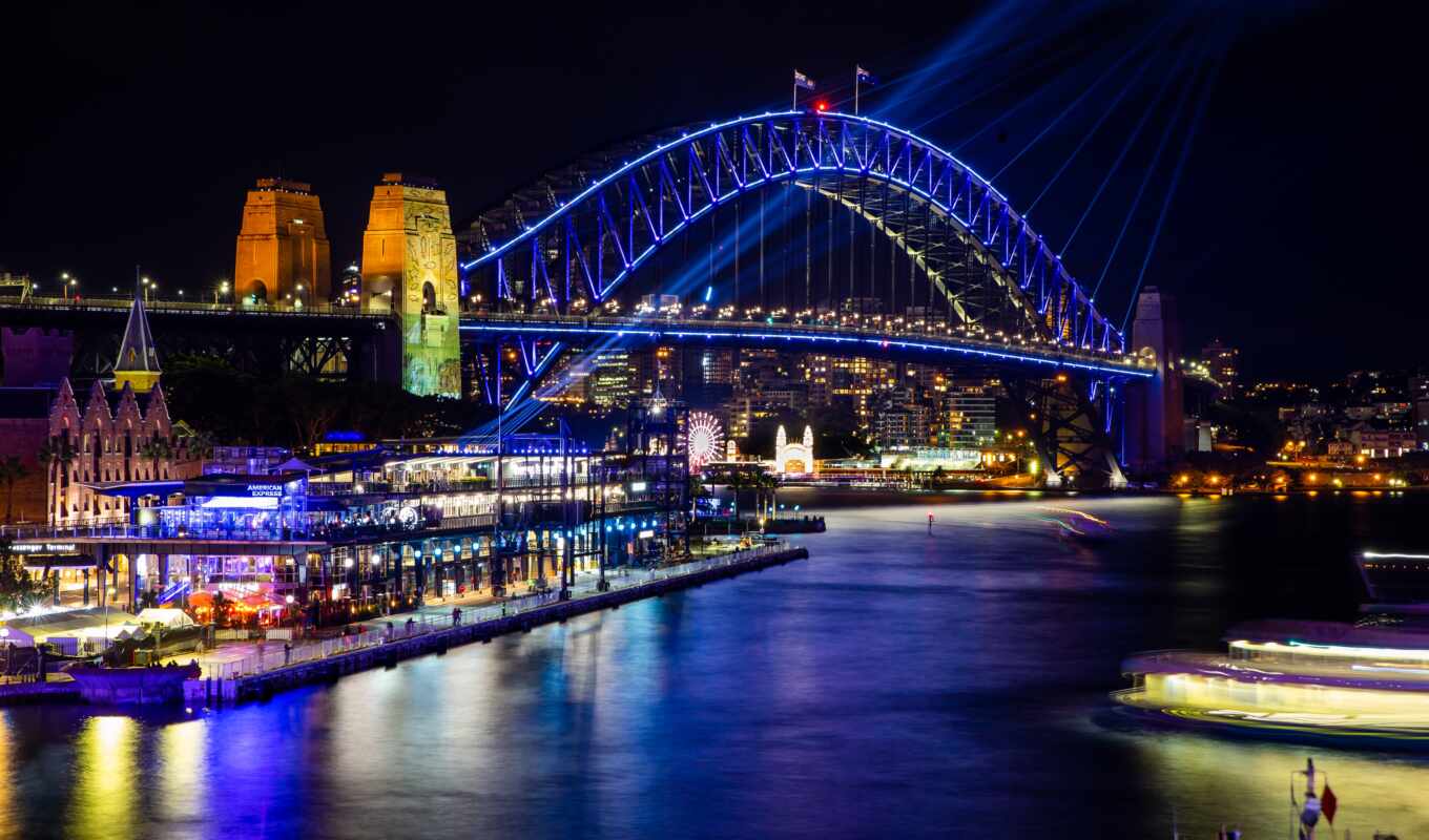 ночь, мост, австралия, sydney, аттракцион, река, tourist, rio, casa, puente