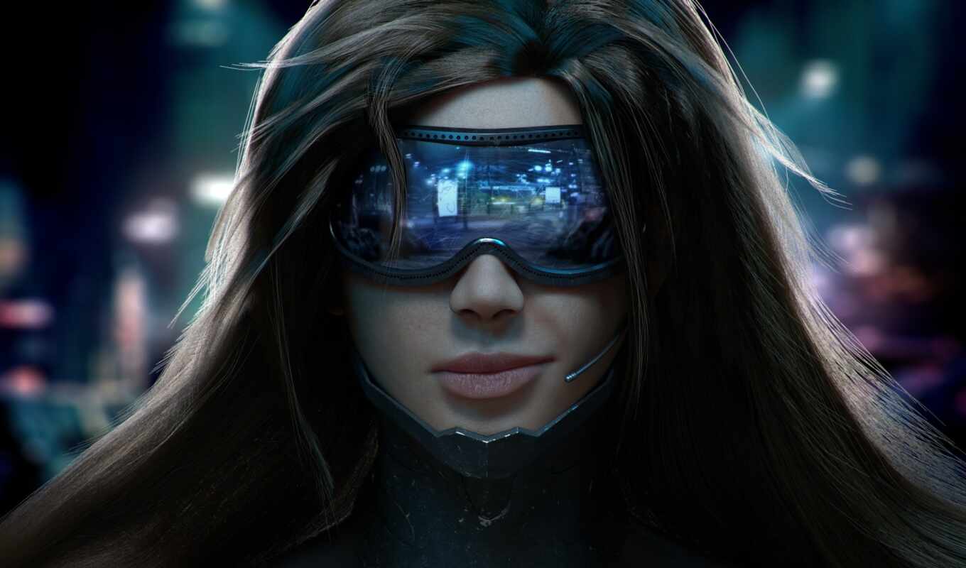 girl, face, glasses, cyberpank