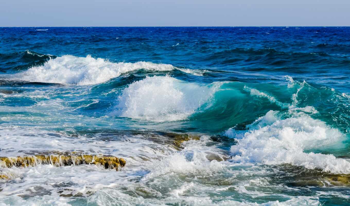 blue, water, sea, surf, ocean, wave, foam