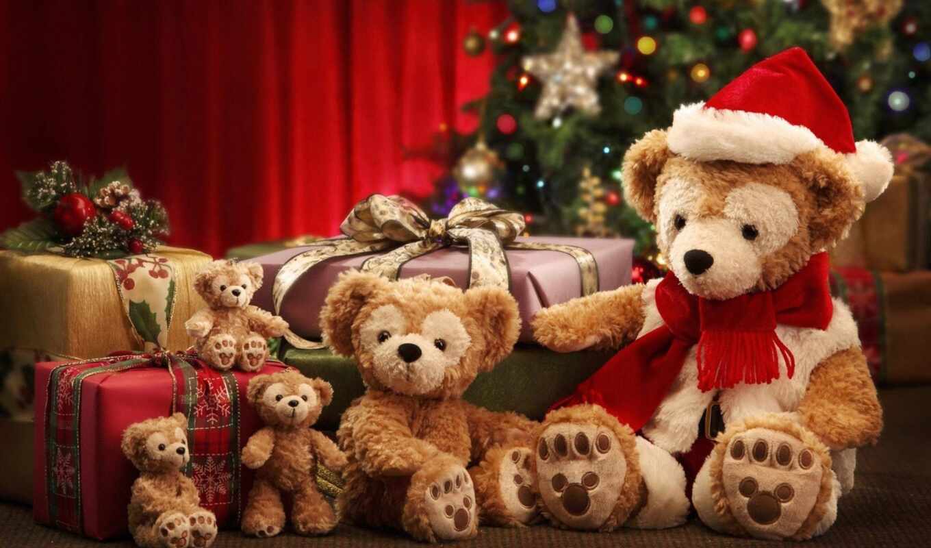 new, christmas, медведь, teddy