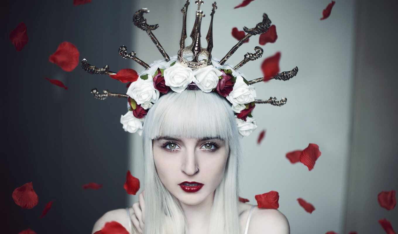 flowers, girl, eyes, crown, gothic, a wreath