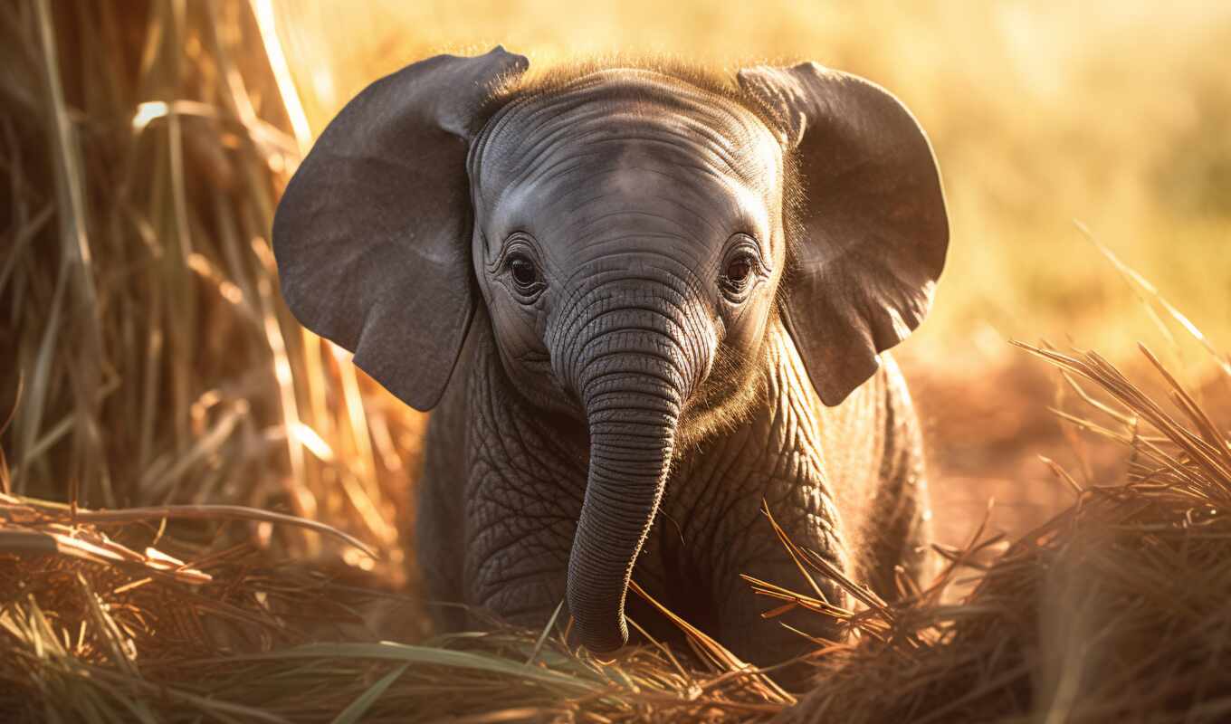 elephant, the cub, with, baby, gaja