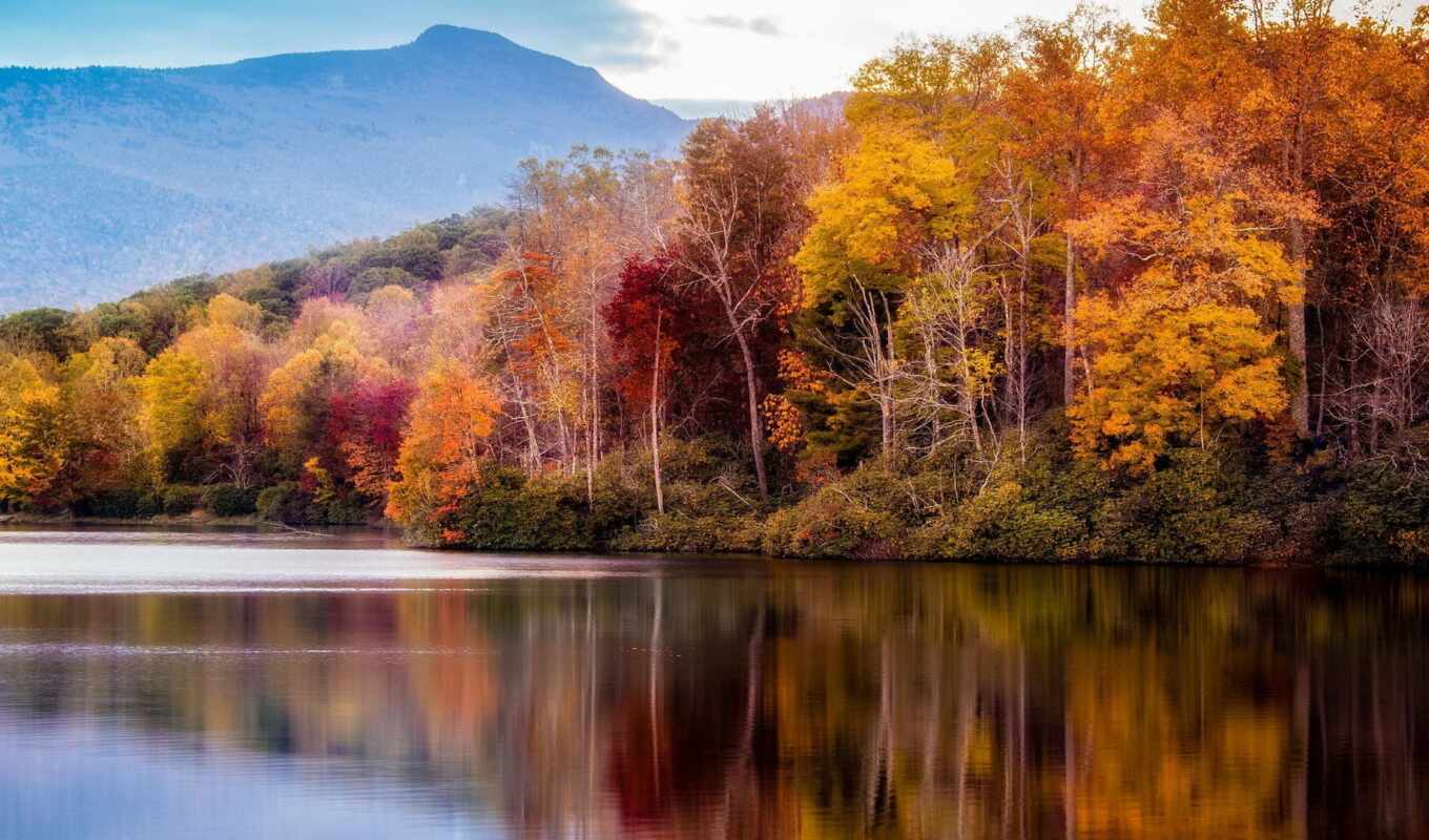 озеро, природа, дерево, гора, landscape, осень