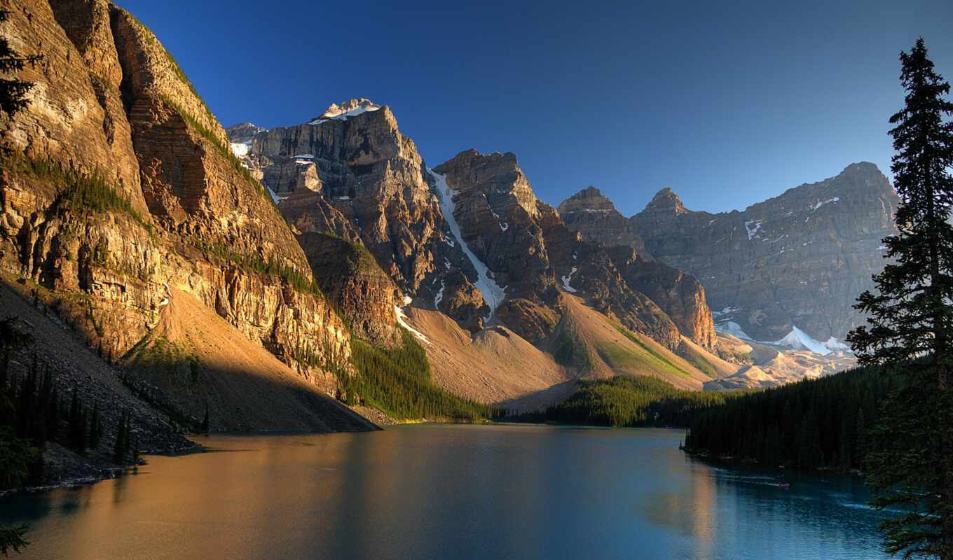 озеро, альберта, moraine, морейн, banff, канадский, находится, ледниковое, горы