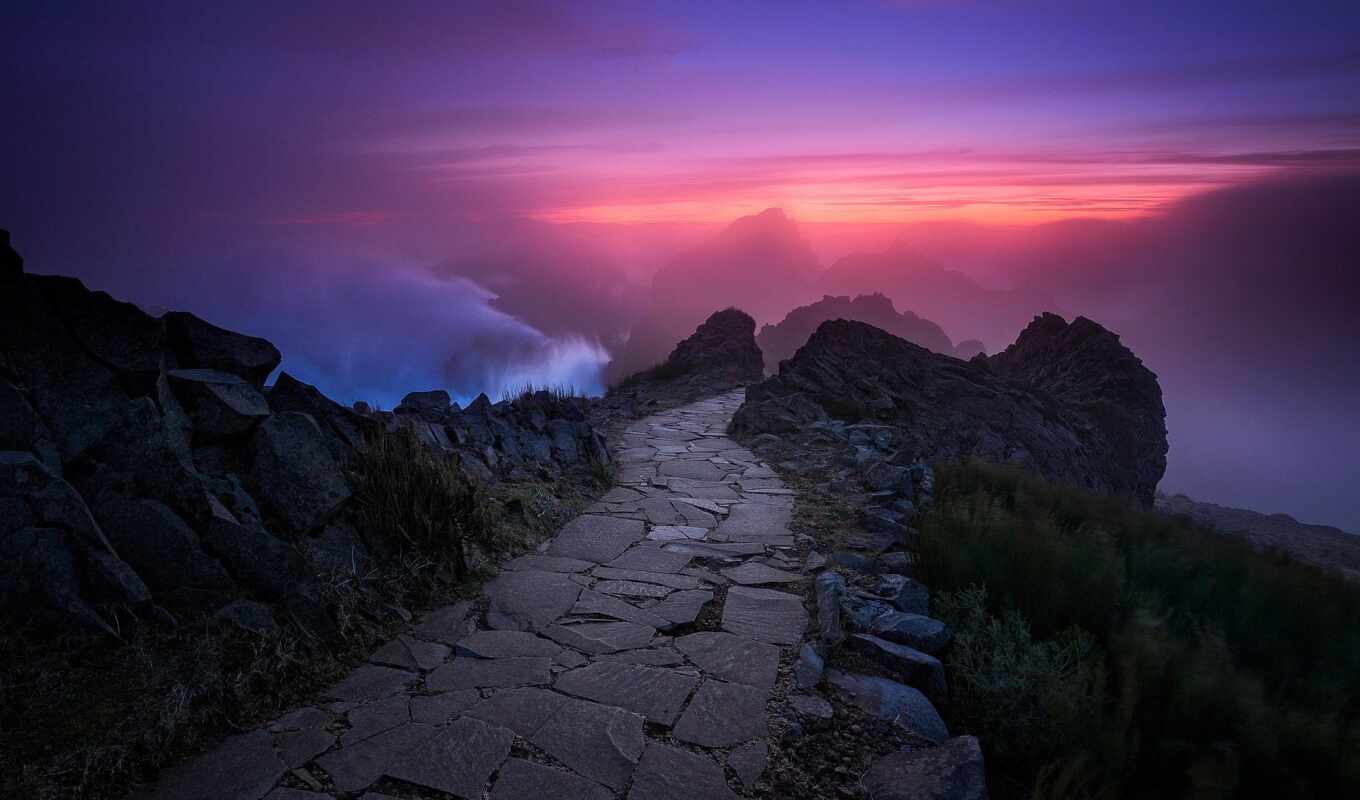 mountain, cloud, path, madeir