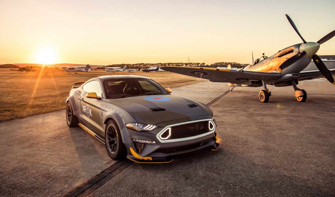 sunset, car, ford, mustang, orlan, plane, squadrons