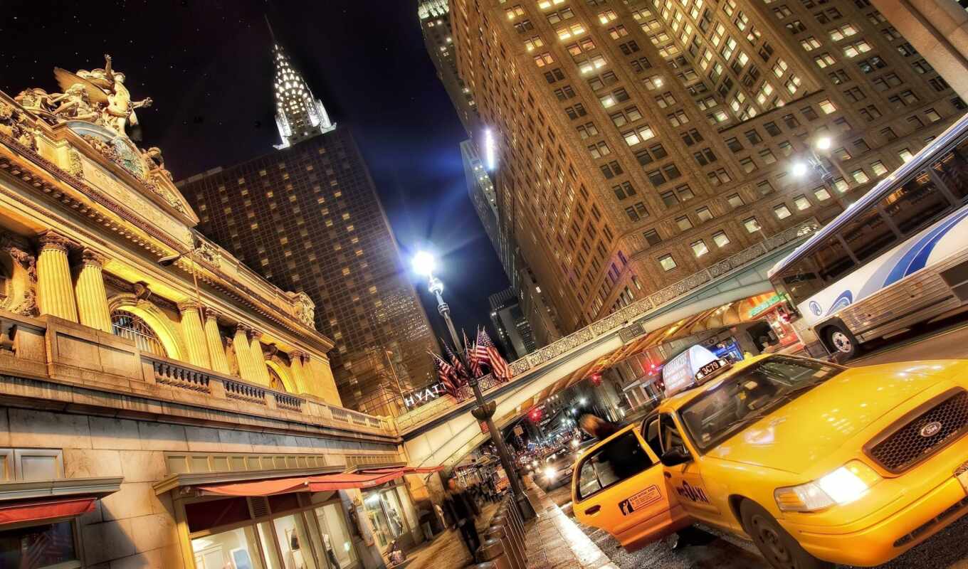 new, city, night, new, taxi, urban, york