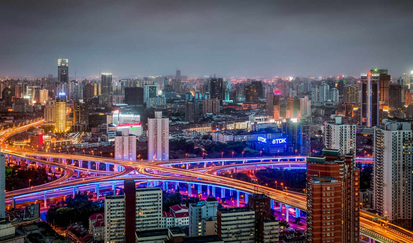 город, ночь, shanghai, панорама, china, huangpu, хуанпу