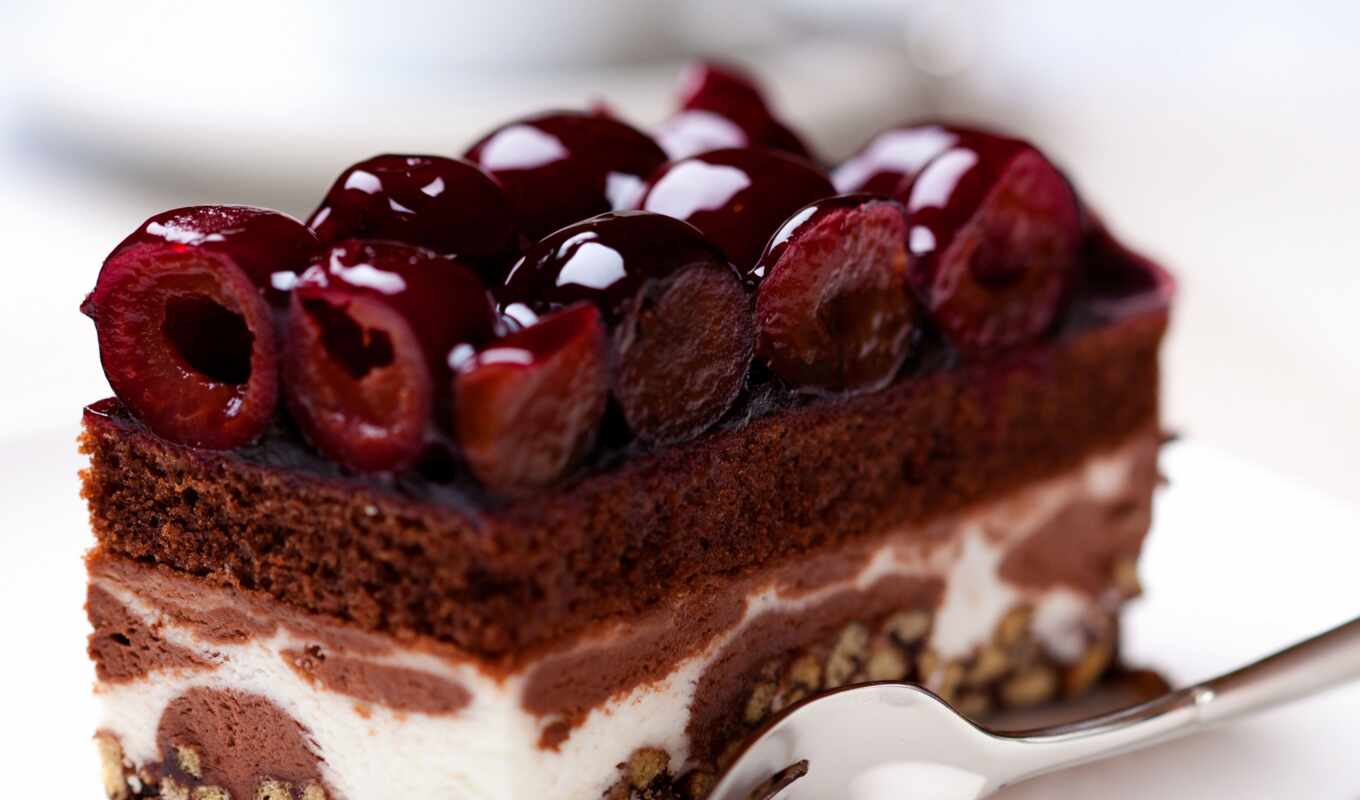 cherry, chocolate, cake, slice, cake, cherries
