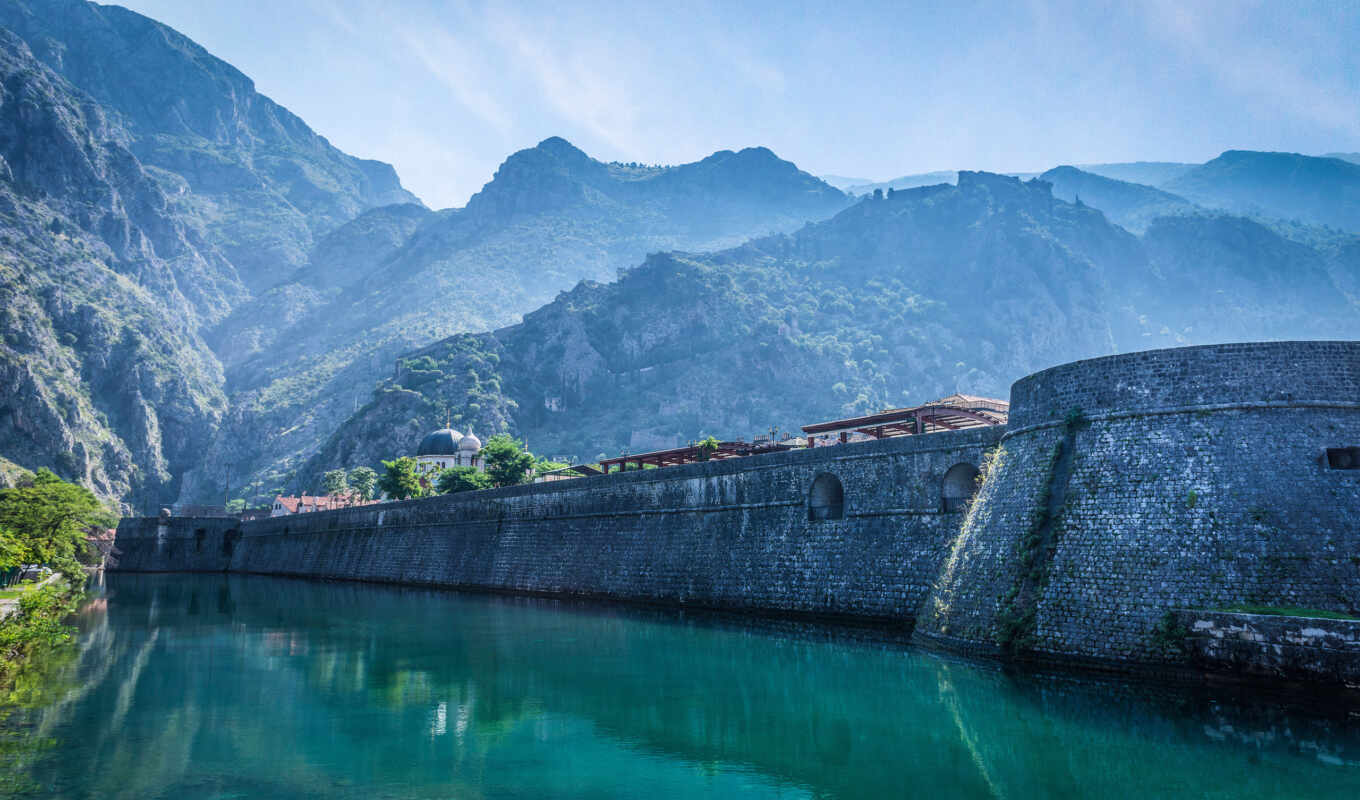 lake, nature, wall, city, mountain, country, tower, kotor, screensaver, Montenegro, campana