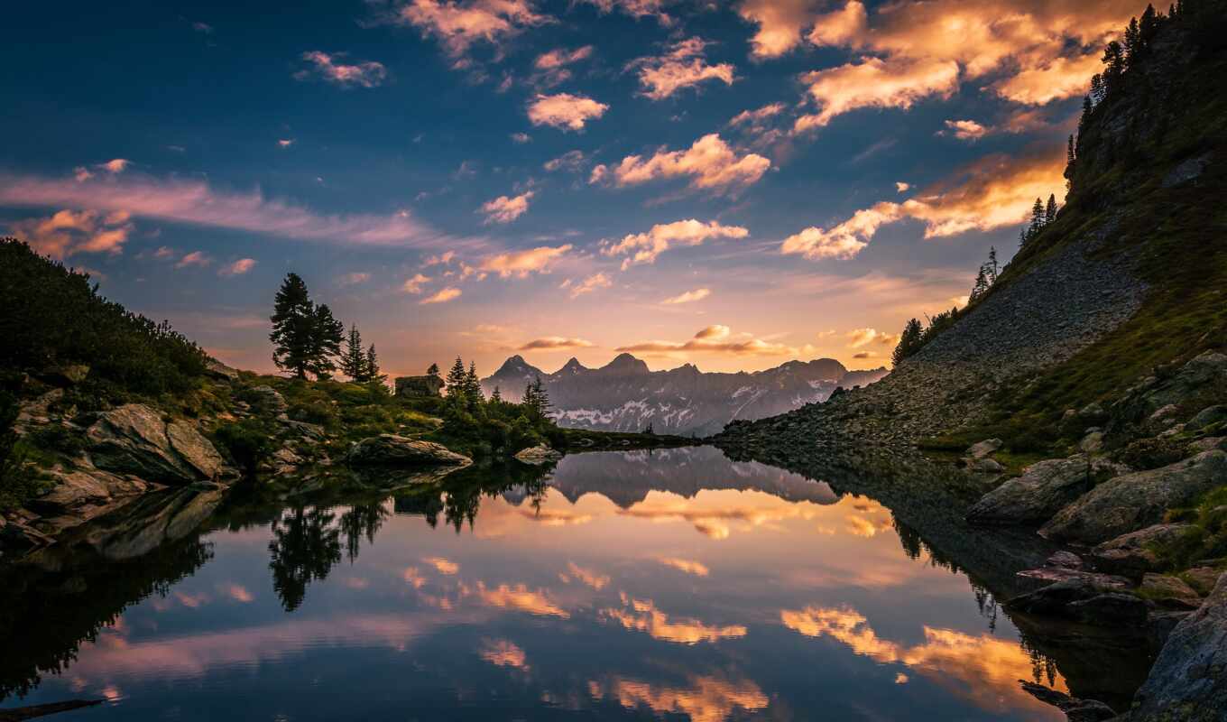 lake, sky, mountain, mirror, Austria, reflection, the alps, styrium