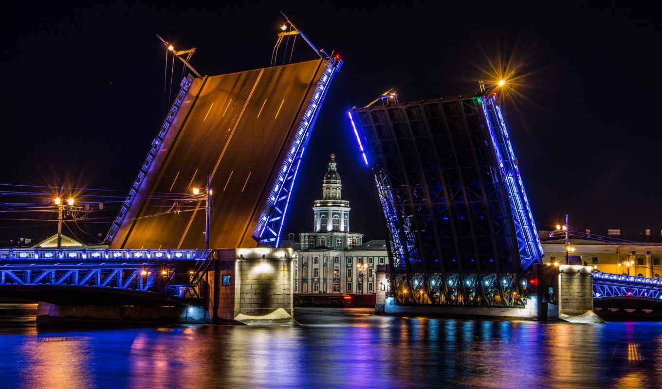 Bridge, cityscape, river, palace, Saint, petersburg, rook, Kazan, kunstkamera