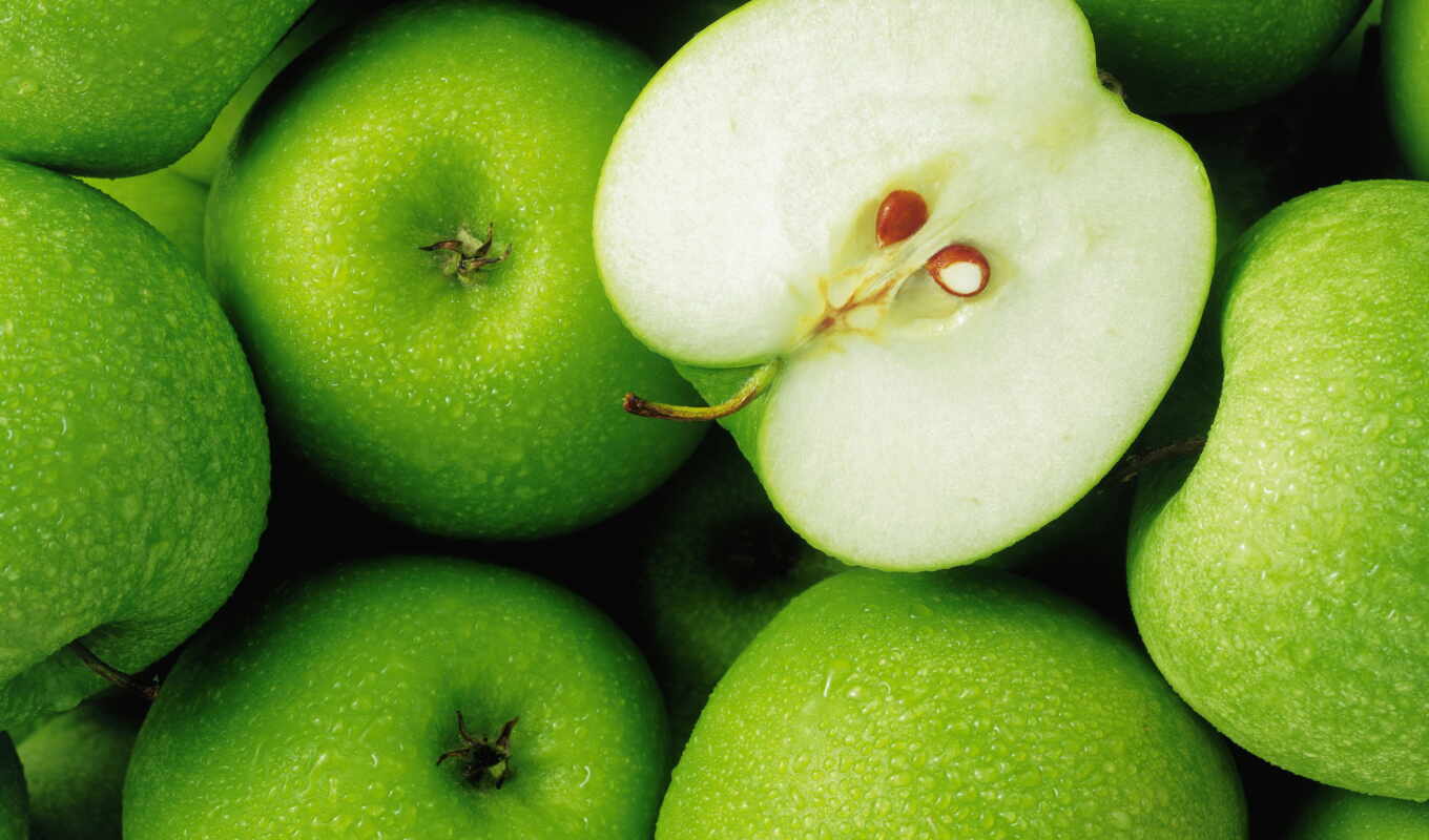 apple, glass, зелёный, плод, фотопечать