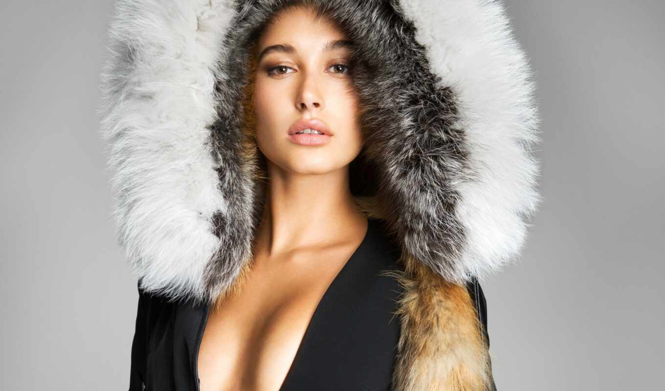 girl, winter, inside, female, a cap, fur, blouse, fur coat, ushanka