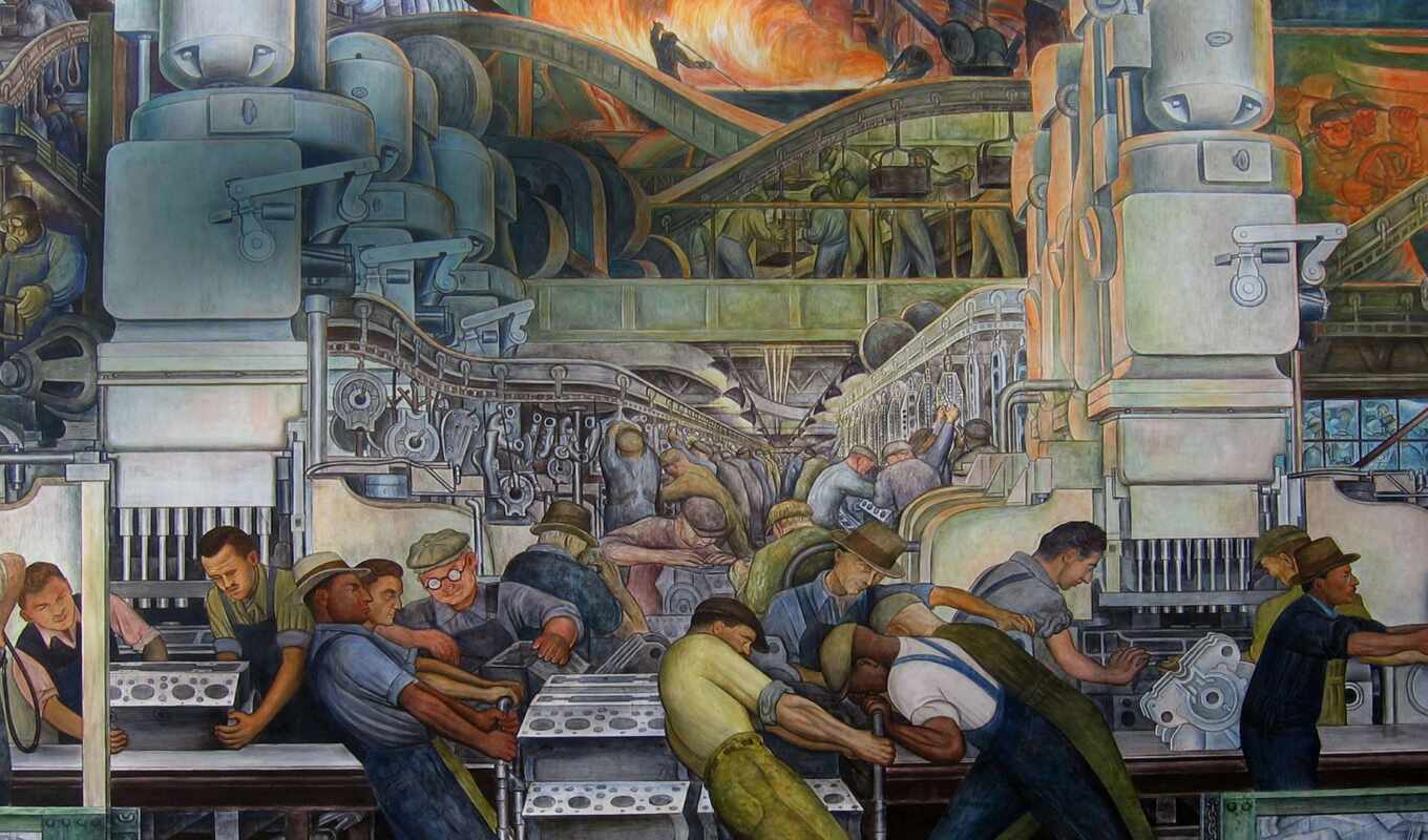 industry, mural, detroit, река
