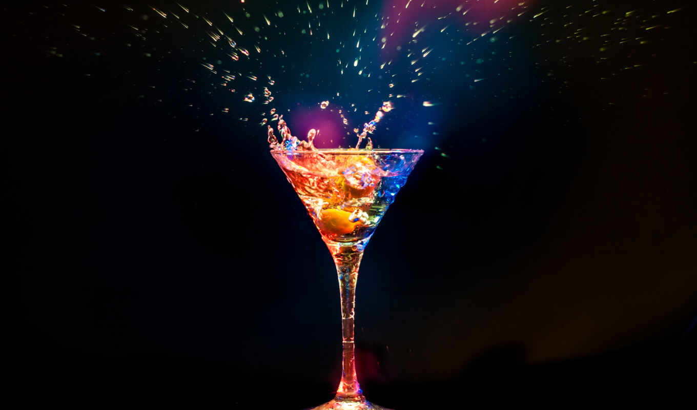 black, glass, splashes, cocktail
