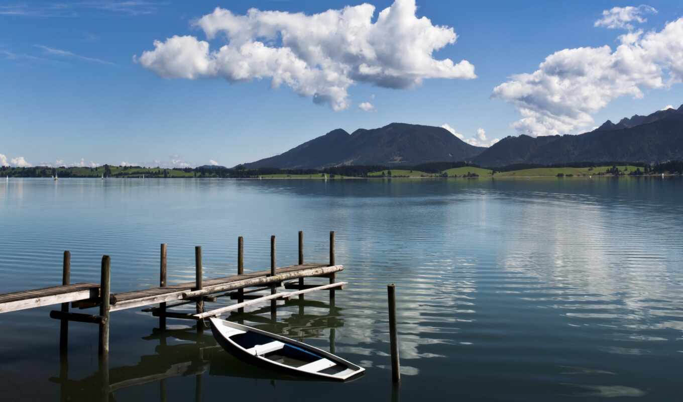 lake, nature, photo, water, mountain, canoe