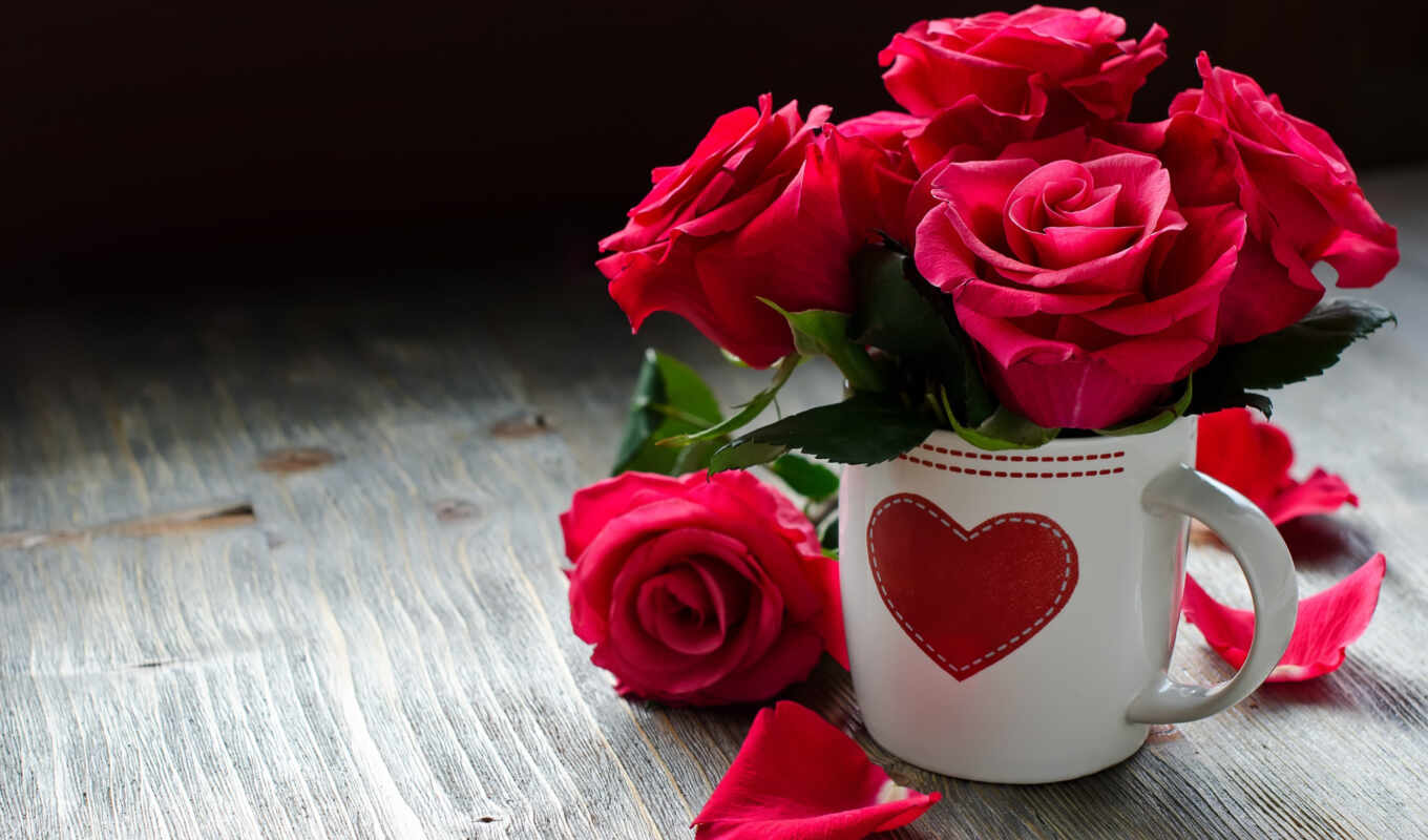 heart, roses, cup