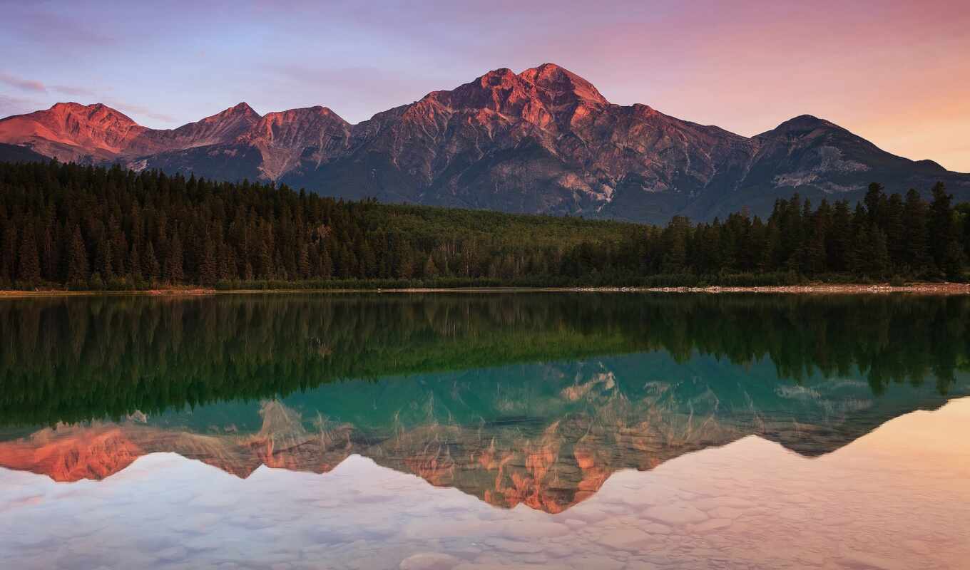 lake, sunset, mountain, Canada, alberta, park, amazon, from, pyramid, jasper