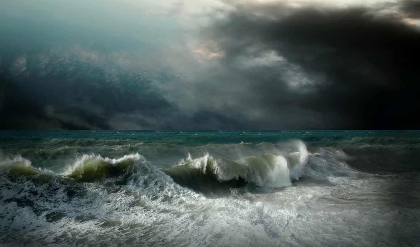 sky, photo, wall, the storm, beach, sea, cloud, ocean, wave, mural, stormy