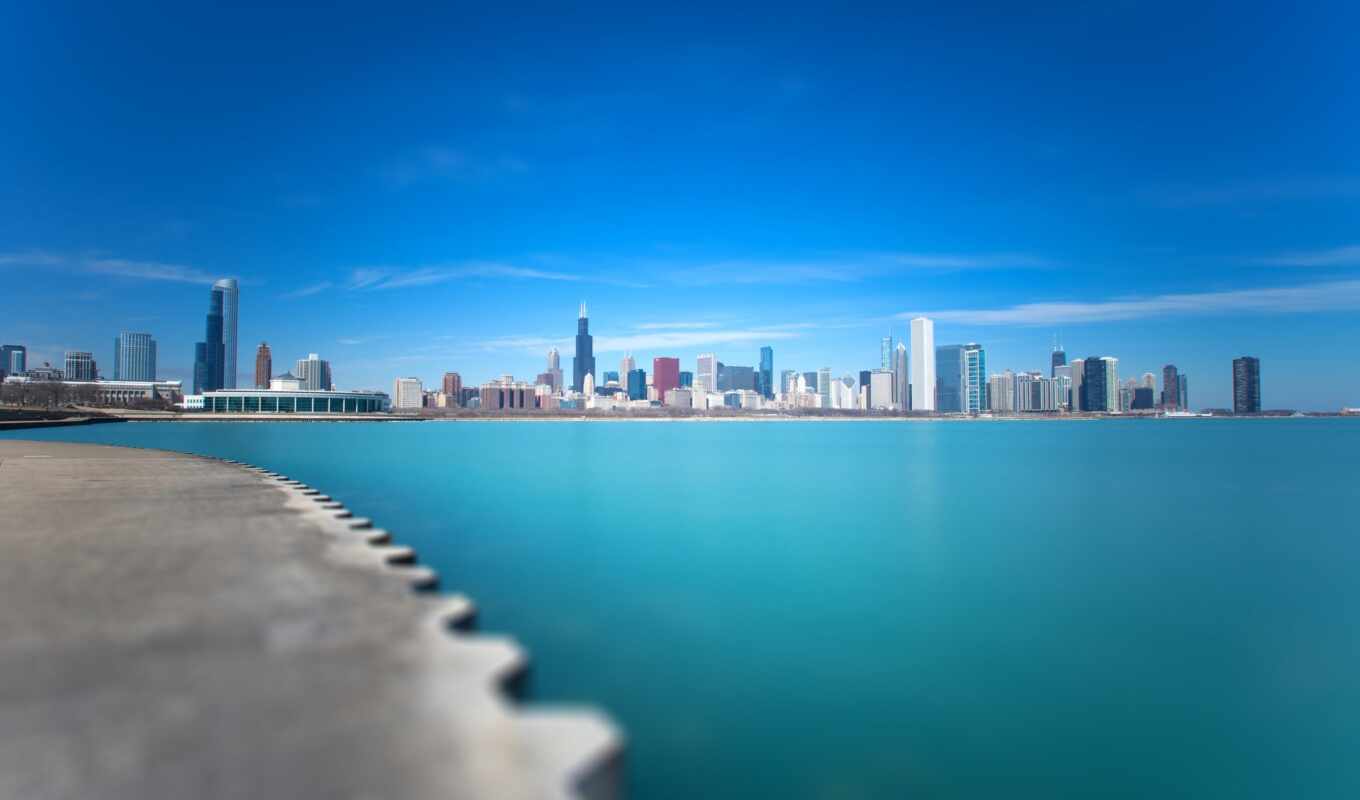 озеро, город, chicago